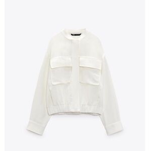 Zara LINEN BLEND POCKETED BOMBER JACKET